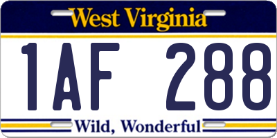 WV license plate 1AF288