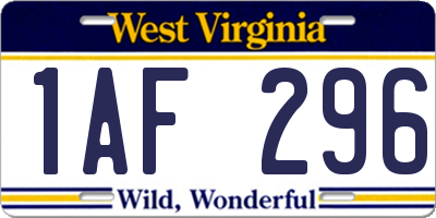 WV license plate 1AF296