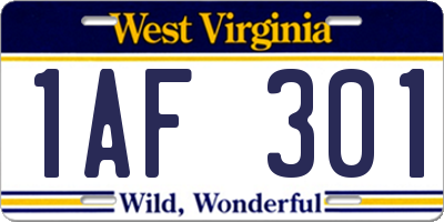 WV license plate 1AF301