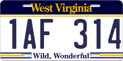 WV license plate 1AF314