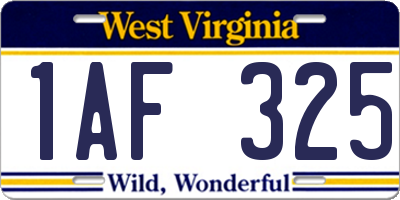 WV license plate 1AF325