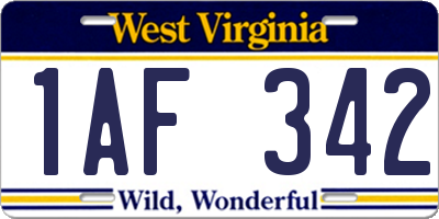 WV license plate 1AF342