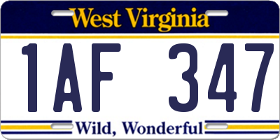 WV license plate 1AF347