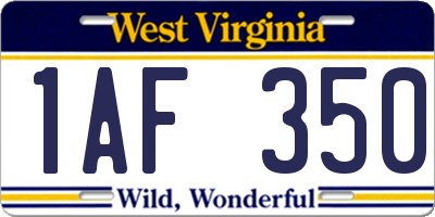WV license plate 1AF350
