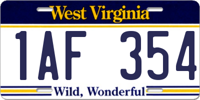 WV license plate 1AF354