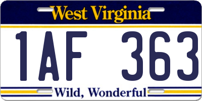 WV license plate 1AF363
