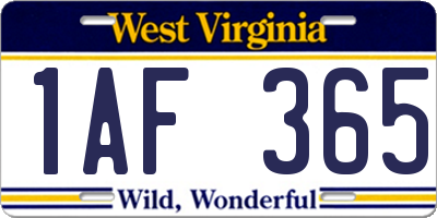 WV license plate 1AF365