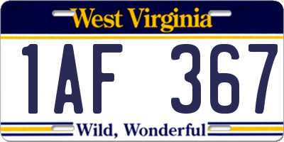 WV license plate 1AF367