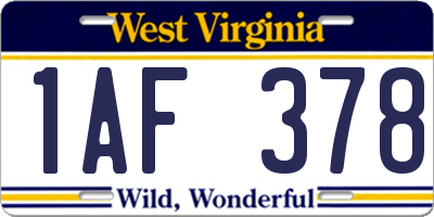 WV license plate 1AF378