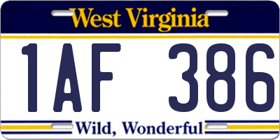 WV license plate 1AF386