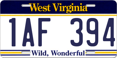 WV license plate 1AF394