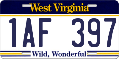 WV license plate 1AF397