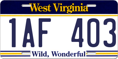 WV license plate 1AF403