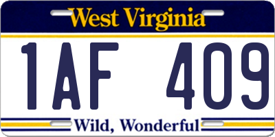 WV license plate 1AF409