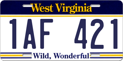 WV license plate 1AF421