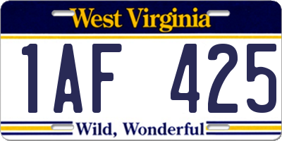 WV license plate 1AF425