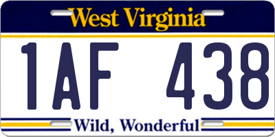 WV license plate 1AF438