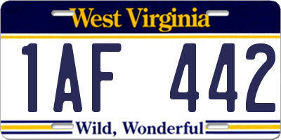 WV license plate 1AF442