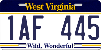 WV license plate 1AF445