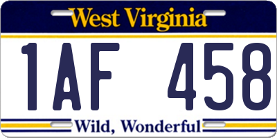 WV license plate 1AF458