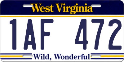 WV license plate 1AF472