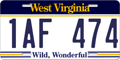 WV license plate 1AF474