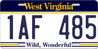 WV license plate 1AF485