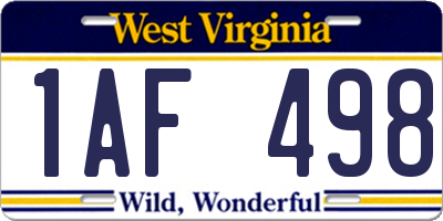 WV license plate 1AF498