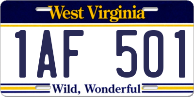 WV license plate 1AF501