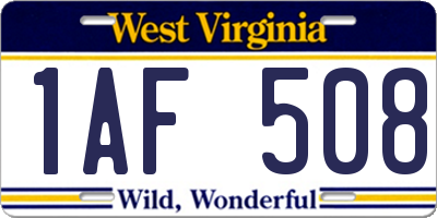 WV license plate 1AF508
