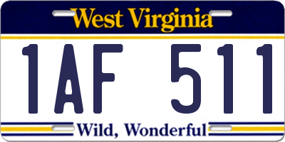 WV license plate 1AF511