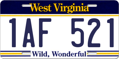 WV license plate 1AF521