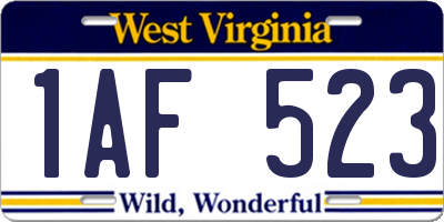 WV license plate 1AF523