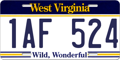 WV license plate 1AF524
