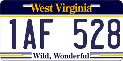 WV license plate 1AF528