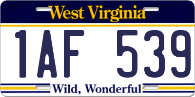 WV license plate 1AF539