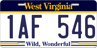 WV license plate 1AF546