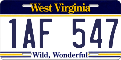 WV license plate 1AF547