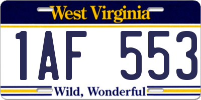 WV license plate 1AF553