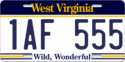WV license plate 1AF555
