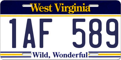 WV license plate 1AF589