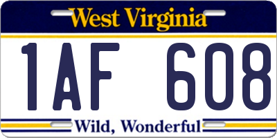 WV license plate 1AF608