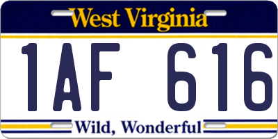 WV license plate 1AF616