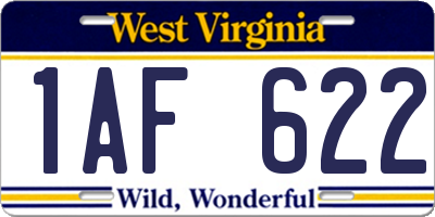 WV license plate 1AF622