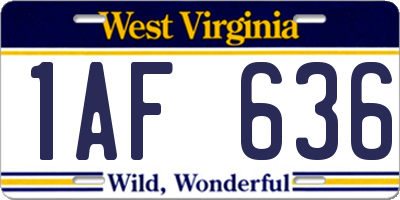 WV license plate 1AF636