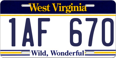 WV license plate 1AF670