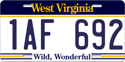 WV license plate 1AF692