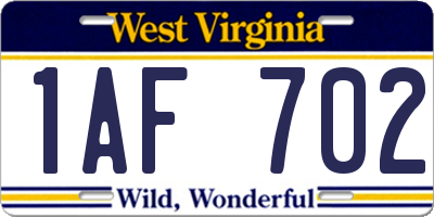 WV license plate 1AF702