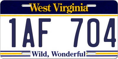 WV license plate 1AF704