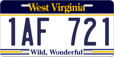 WV license plate 1AF721